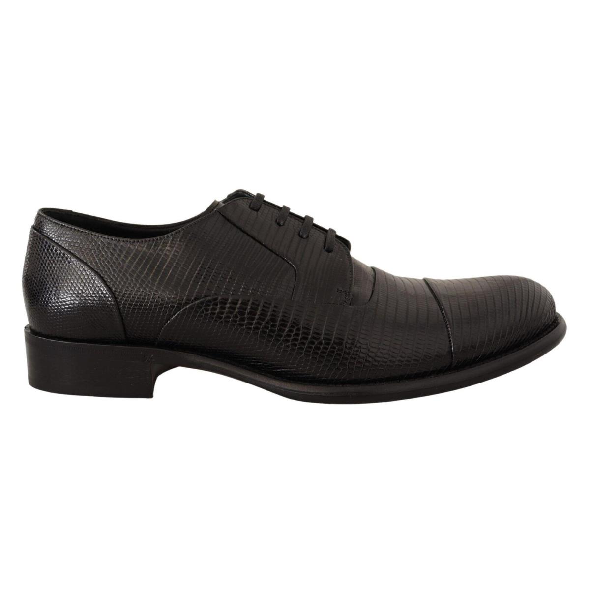 Dolce Gabbana Black Lizard Leather Derby Dress Shoes