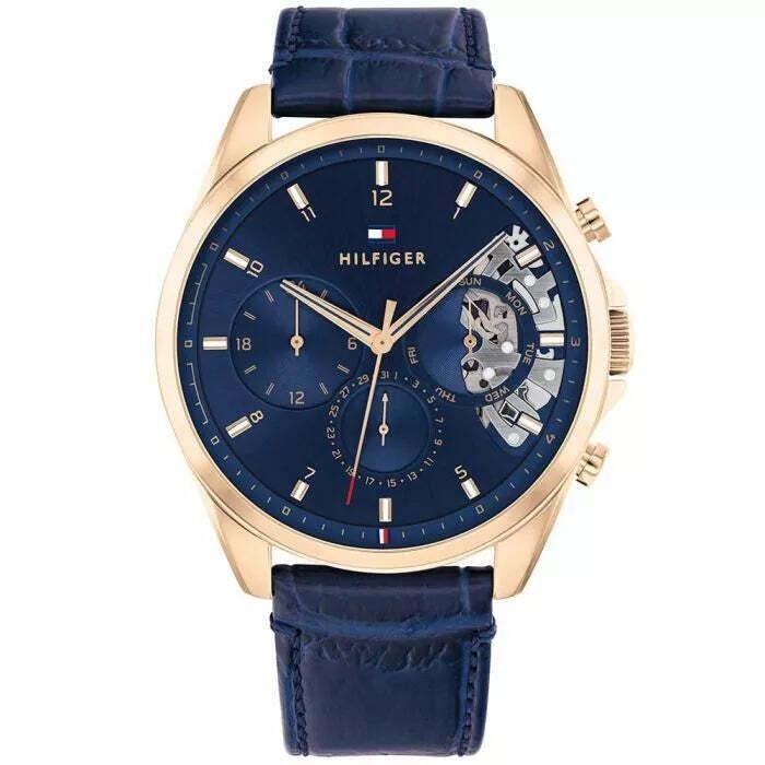 Tommy Hilfiger 1710451 Men`s Blue Leather Strap Multifunction Blue Dial 46mm