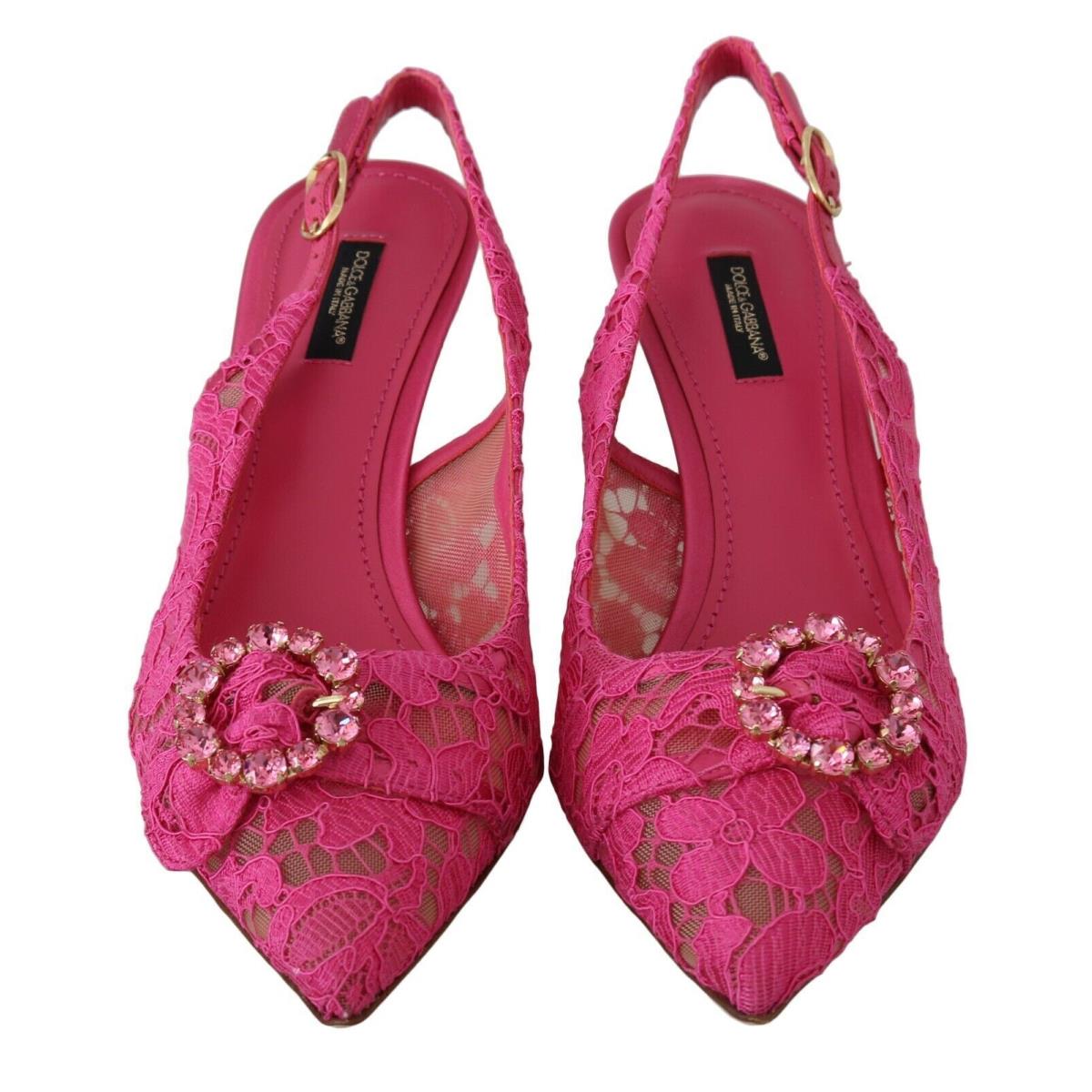 Dolce Gabbana Taormina Lace Crystals Pink Slingback Heels EU38 US8