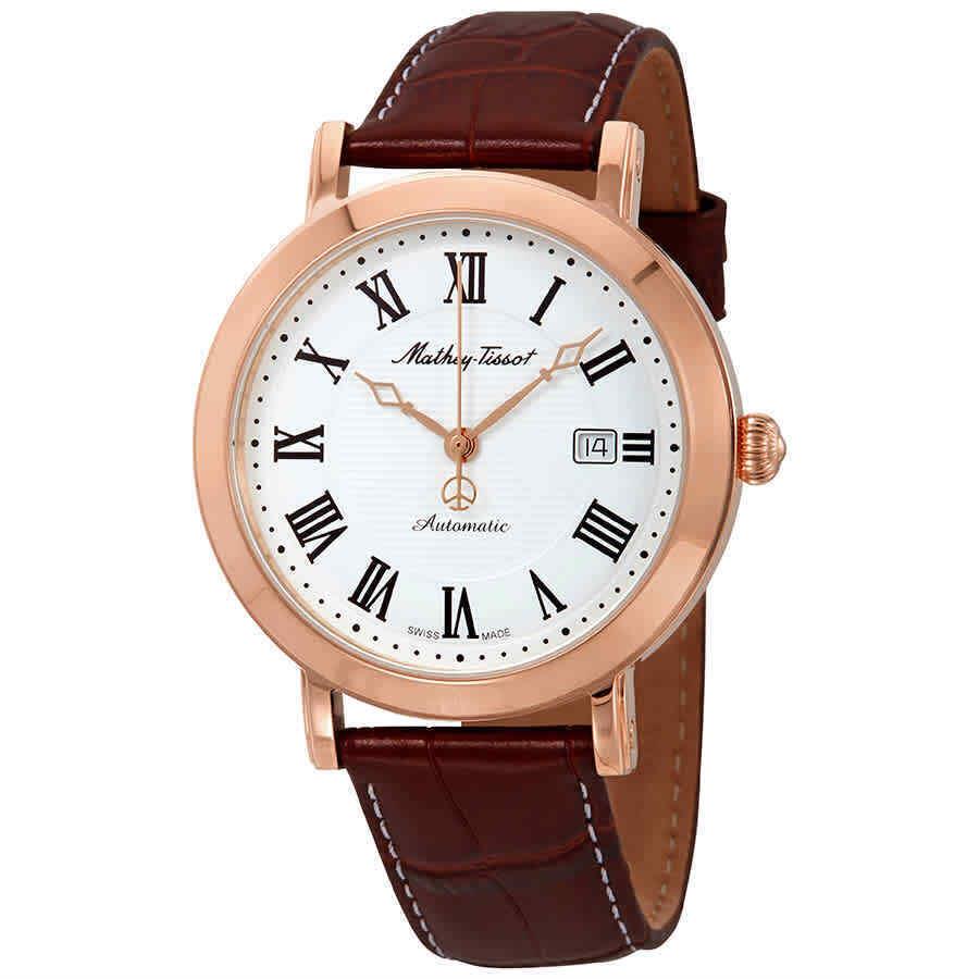 Mathey-tissot City Automatic White Dial Men`s Watch HB611251ATPBR - Dial: White, Band: Brown, Bezel: Rose Gold PVD