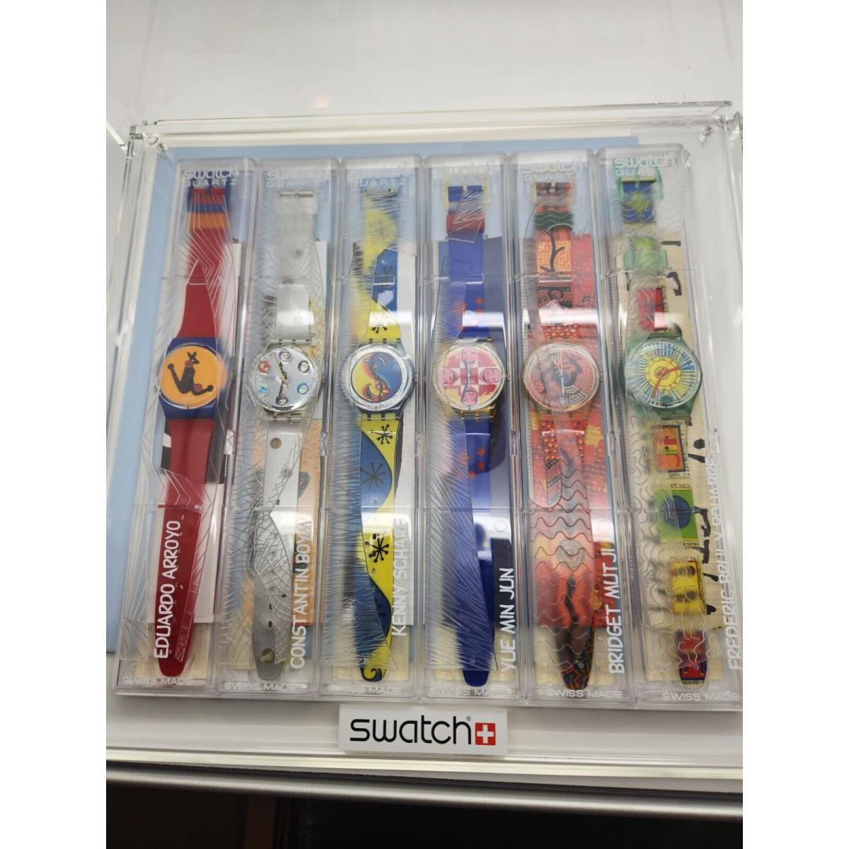 Swatch Watch Artist Collection w/ Matching Art Prints Acrylic Cases 6/pc