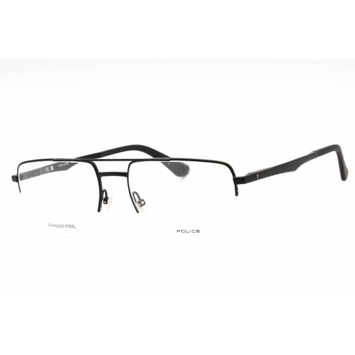 Police Men`s Eyeglasses Semi Matte Black Metal Square Shape Frame VPLG71M 0531 - Frame: Semi Matte Black, Lens: Clear