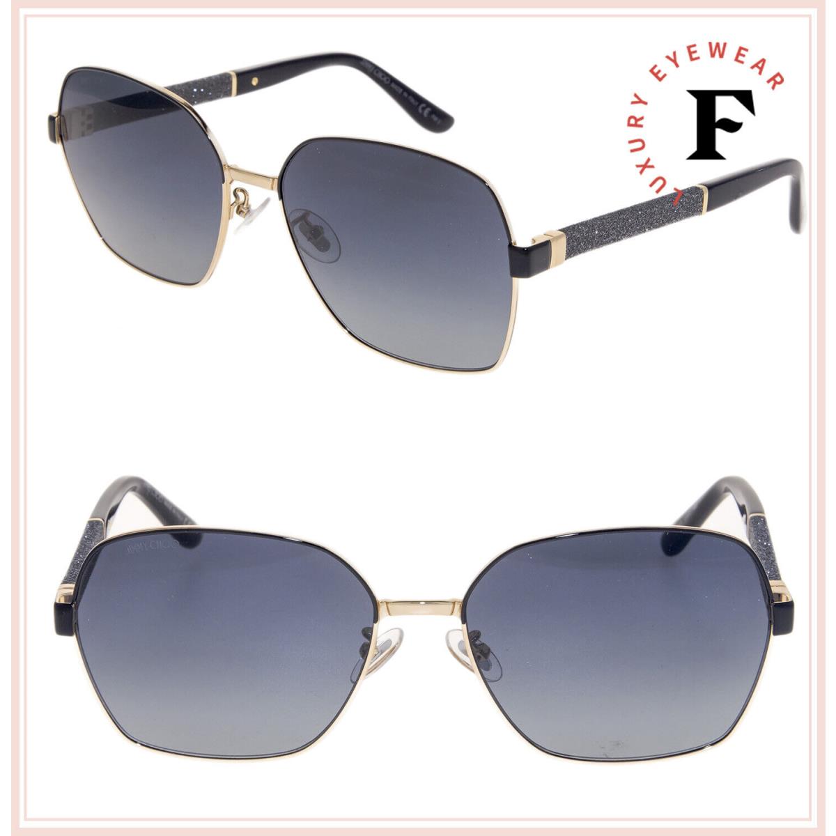 Jimmy Choo Sia Black Gold Oversized Gradient Metal Glitter Sunglasses Siaf