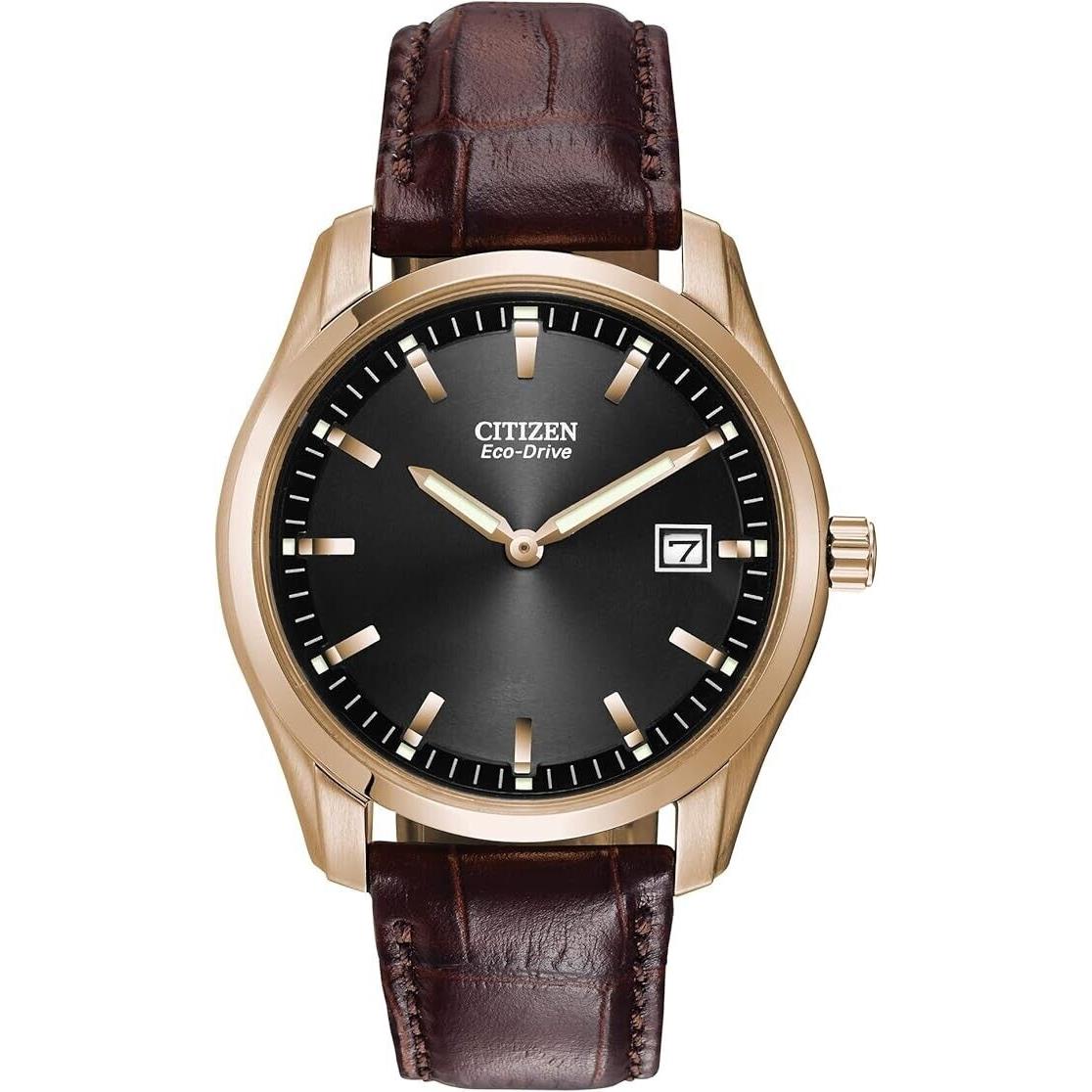 Citizen Eco-drive Corso Rose Gold Brown Leather Men`s Watch AU1043-00E