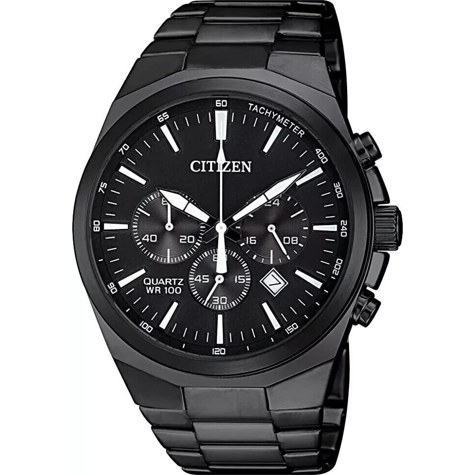 Citizen Black Dial Black Ion Plated Men`s Chronograph 100M Watch AN8175-55E