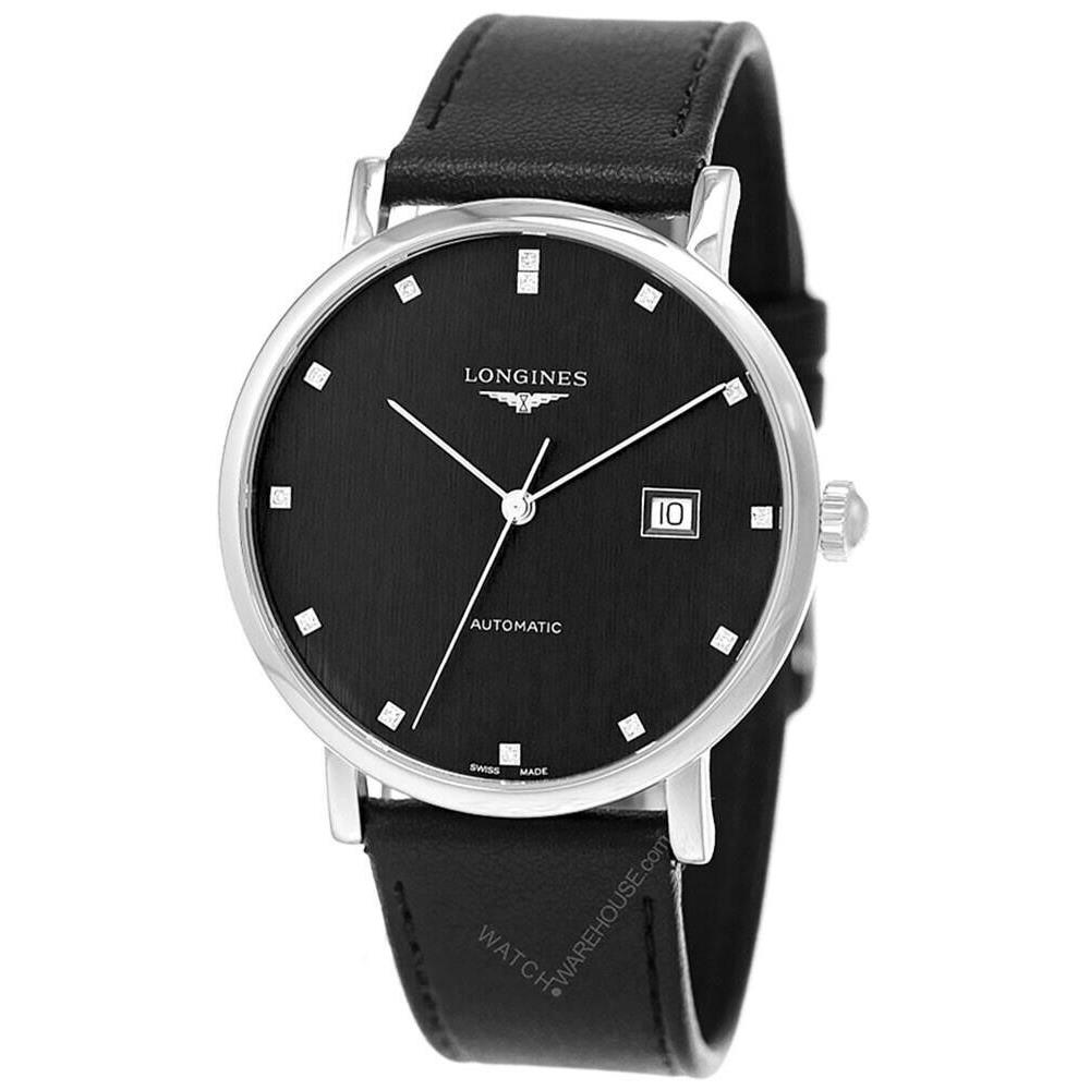 Longines Elegant Collection Automatic Black Dial 41mm Men`s Watch L4.911.4.78.2 - Dial: Black, Silver, Band: Black, Bezel: Silver