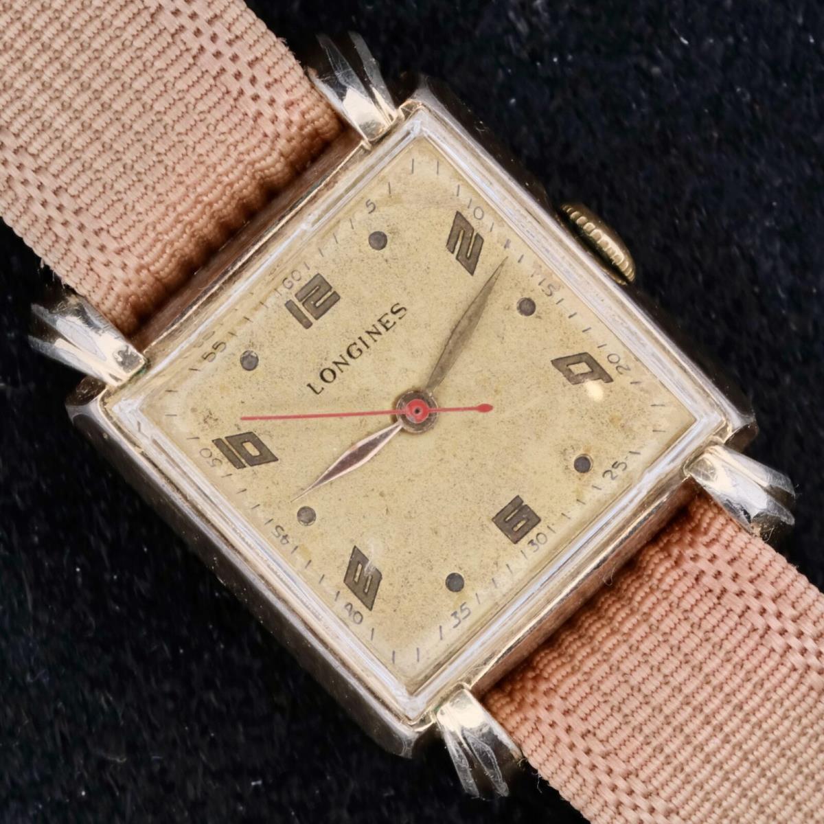 Longines Square Gilt Dial Central Red Second N/a