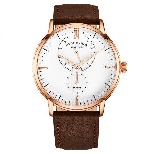 Stuhrling 3969 3969.4 Cabaletta Quartz 24 Hour Dial Brown Leather Mens Watch