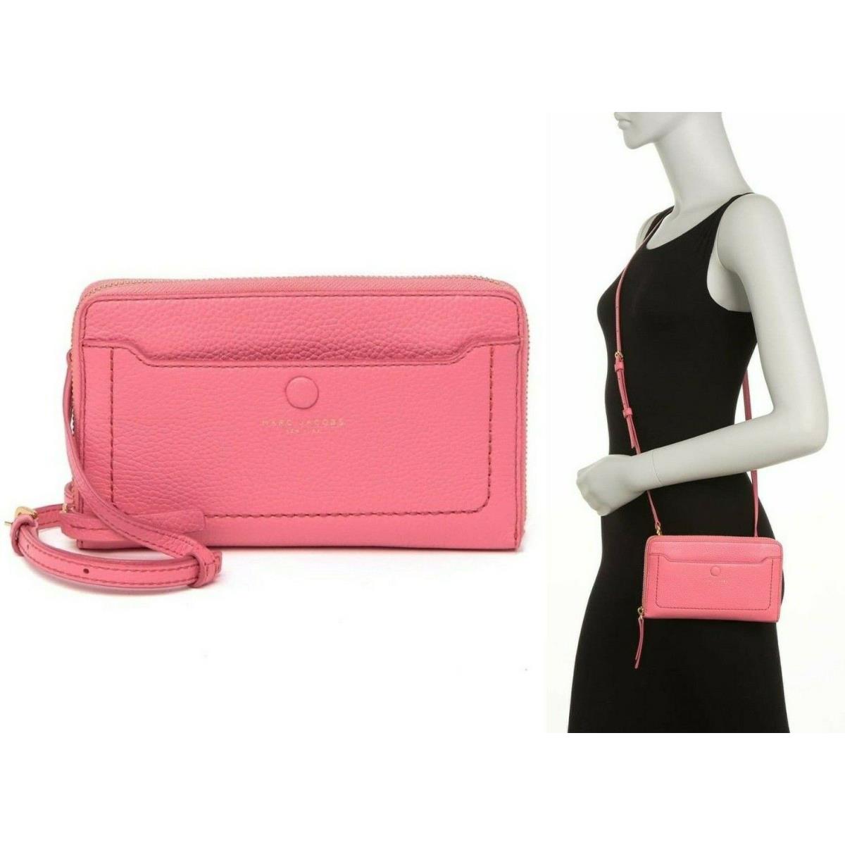 Marc Jacobs Empire City Tech Crossbody Bag Leather Zip Around Wallet Cupid Pink