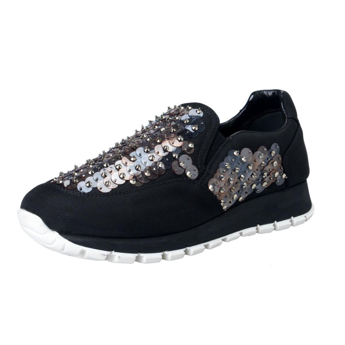 Prada Women`s Sequin Decorated Moccasins Loafers Slip On Shoes Sz 5 6 9 10