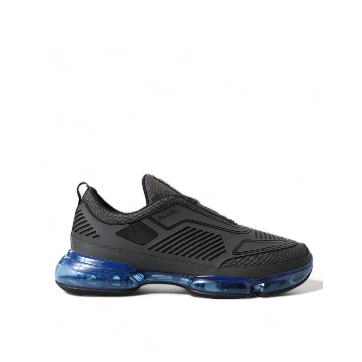 Prada Black Blue Rubber Knit Slip On Low Top Sneakers Shoes