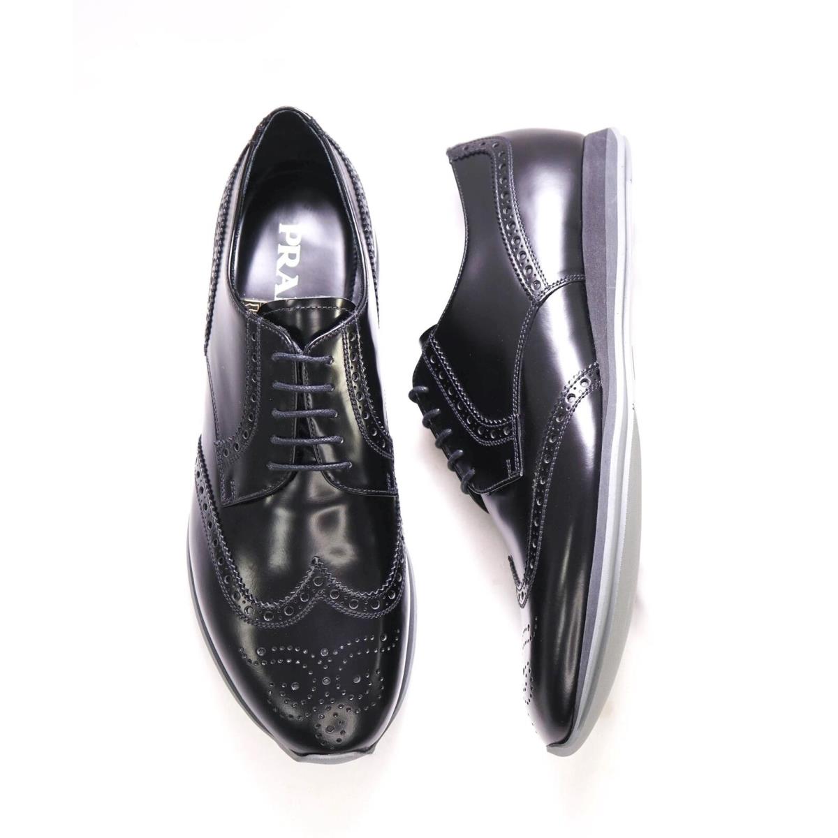 Prada - Black Leather Dress/sneakers with Logo Brogue Detail - 10.5 US 9.5