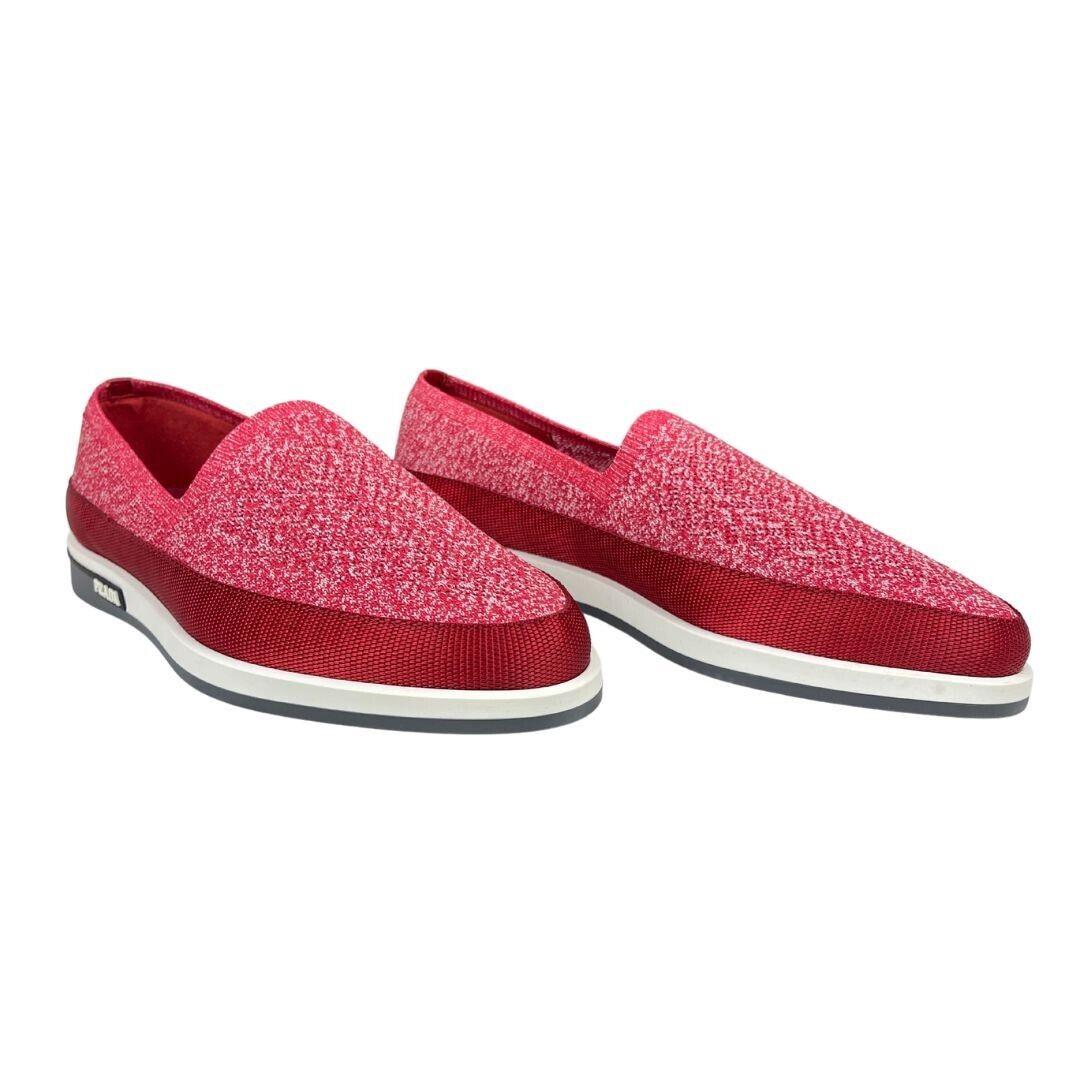 Prada Mens US 9 Fabric Slip On Knit Sneakers Red White 4D3396