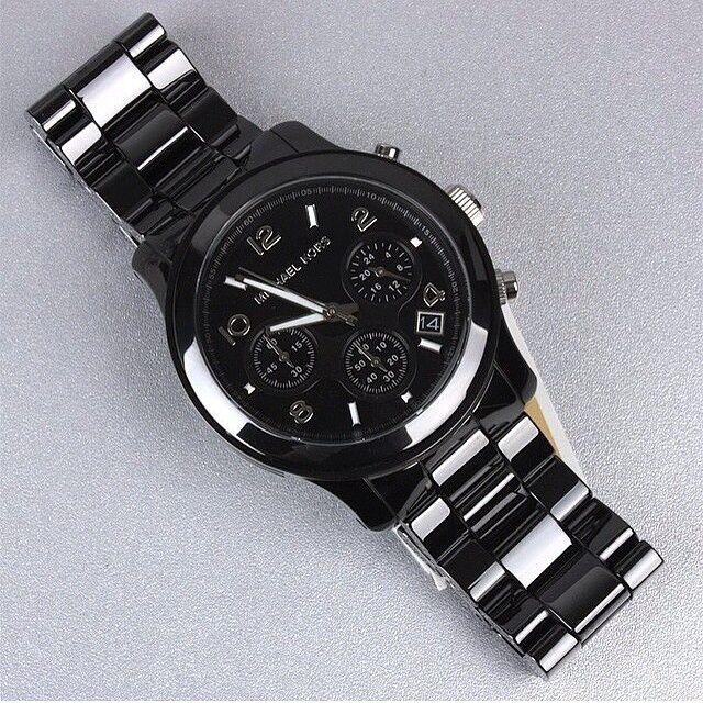 Michael Kors Runway Ceramic Black+chronograph Dial+date Midsized Watch MK5162