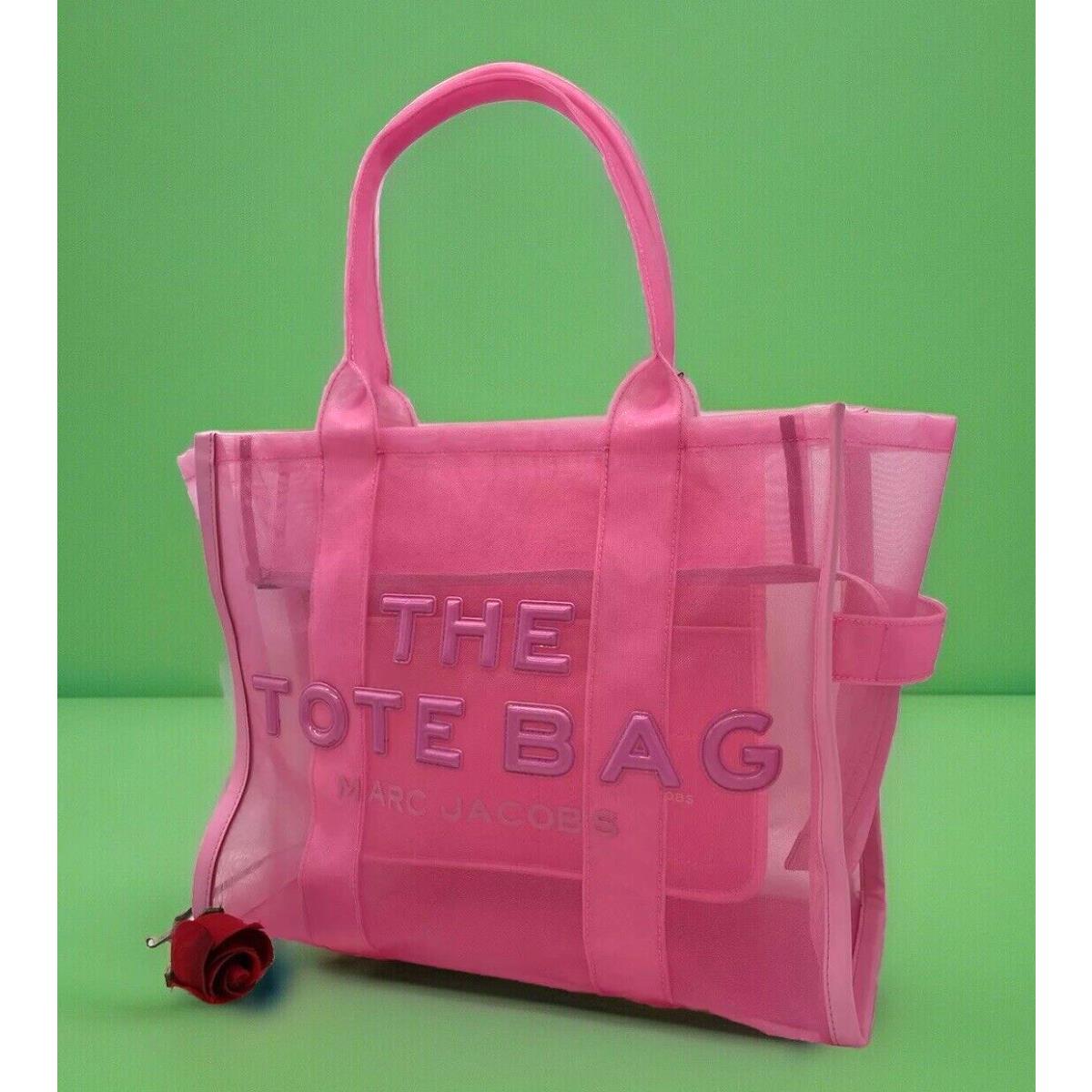 Marc Jacobs The Large Logo Zip Top Mesh Tote Shopper In Candy Pink