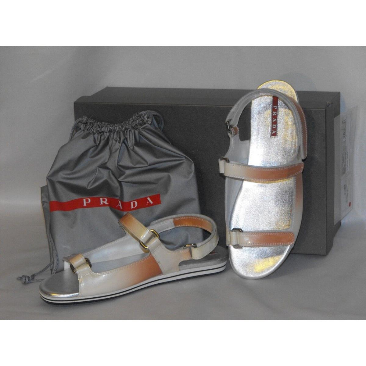 Prada Patent Ombre Leather Flats Two Tones Gladiator Logo Sandals 38.5