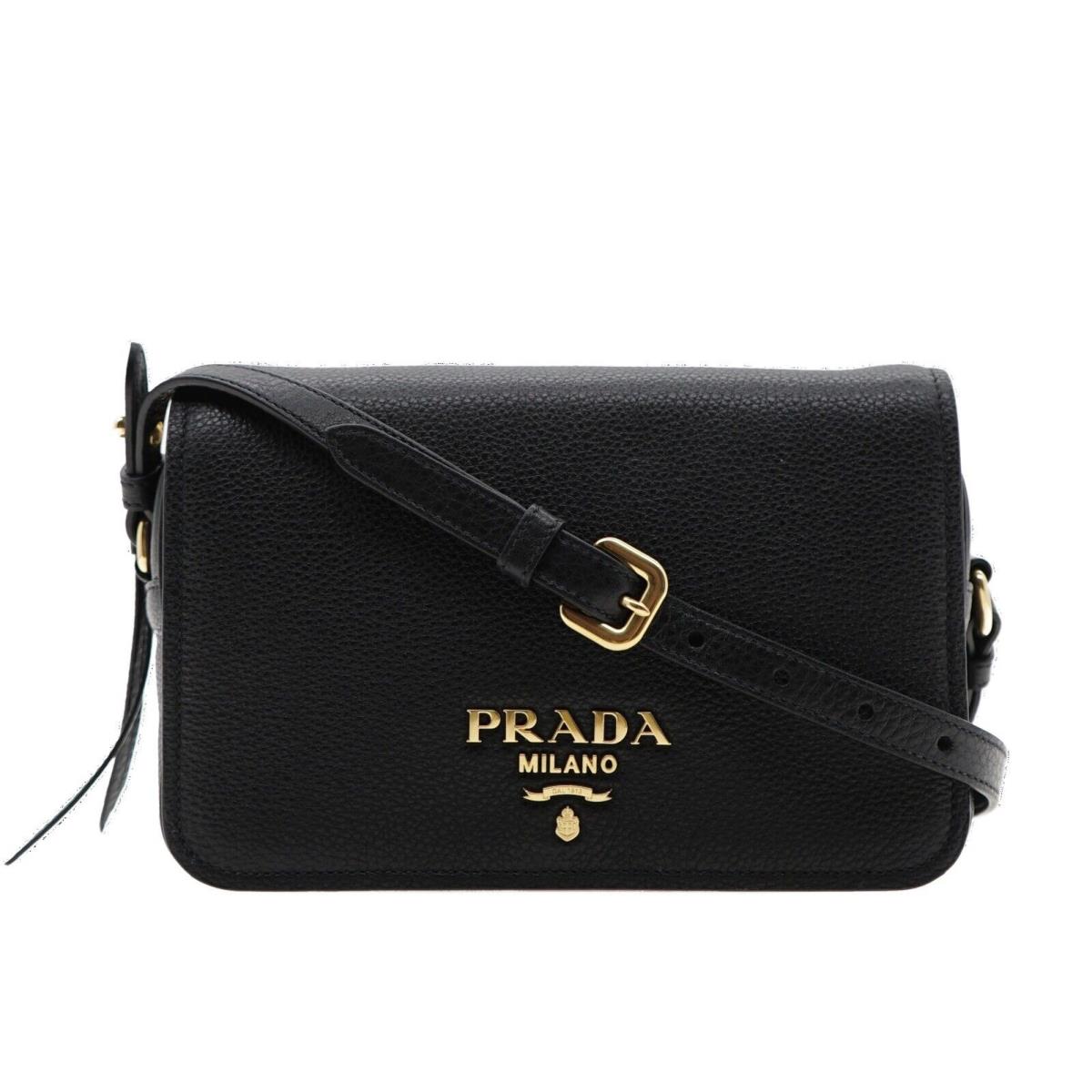 Prada Crossbody Flop Camera Bag Black Leather 1BD163