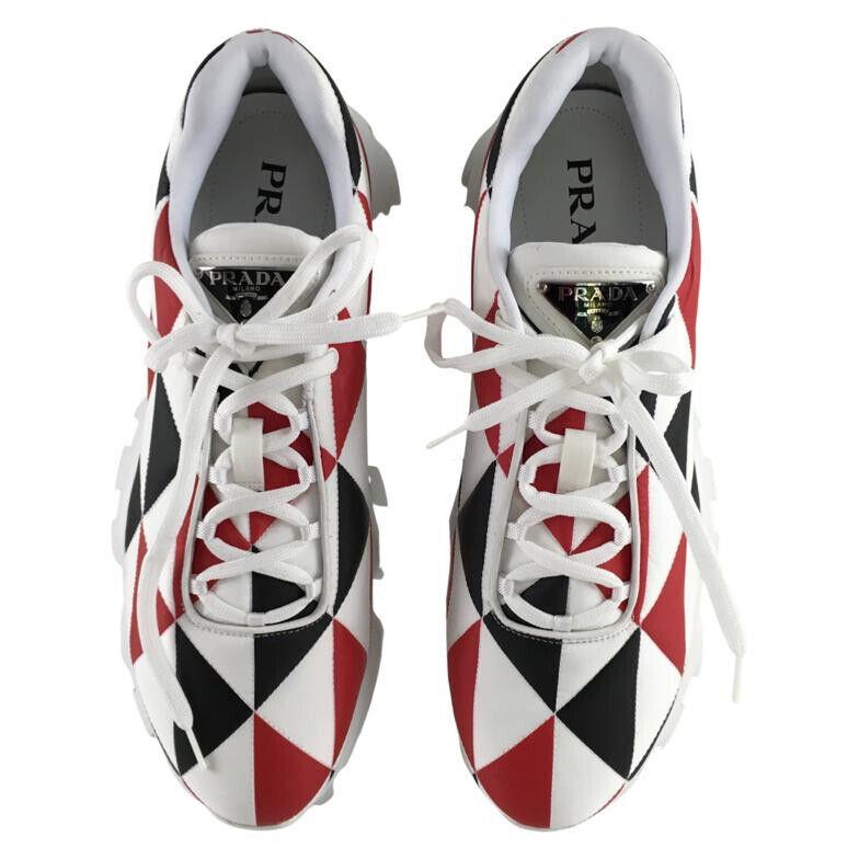 Prada Men`s Cloudbust Sneakers Geometric Print Black White Red Sz 8.5