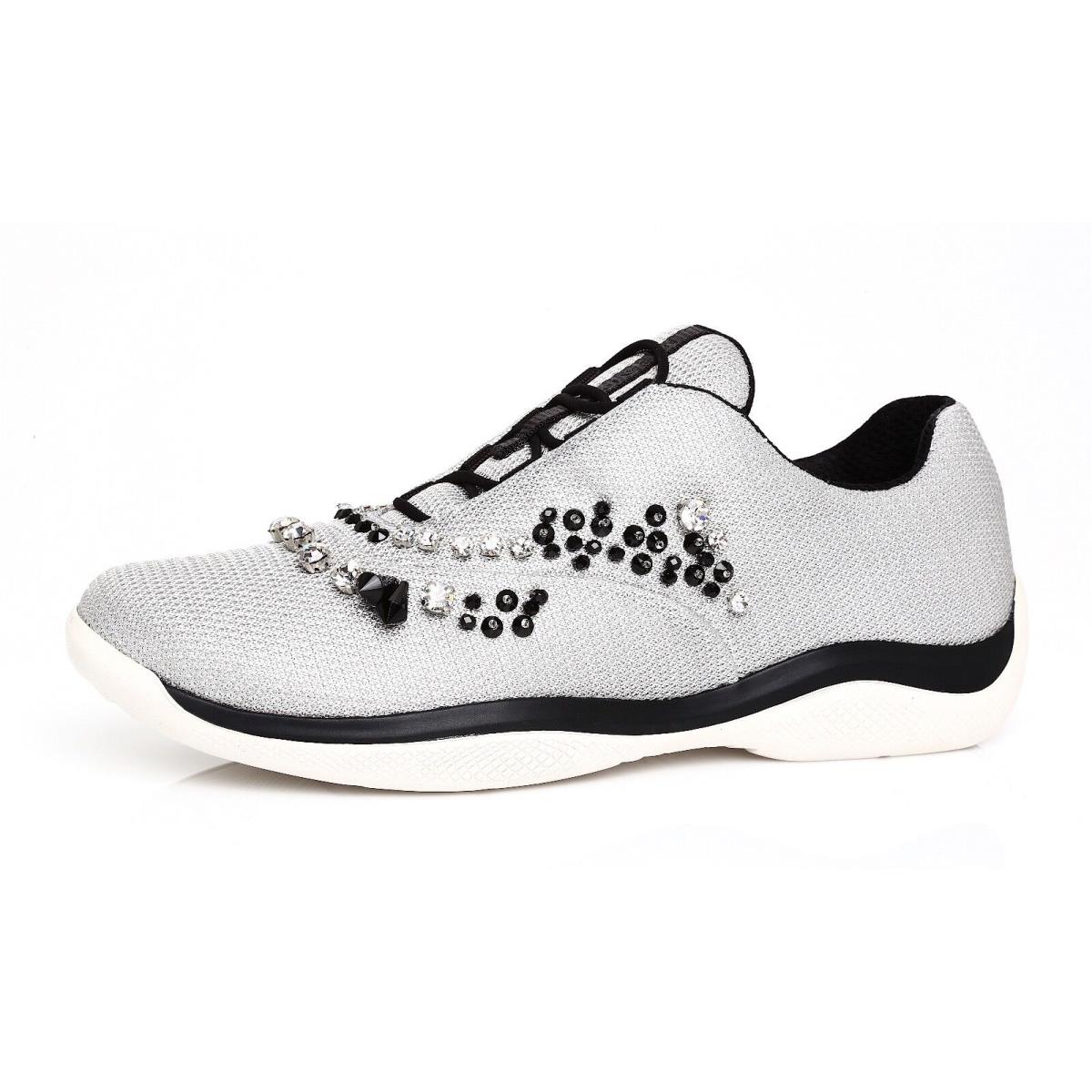 Prada Women`s Embellished Silver Crystal Sneakers N4184 Size 41