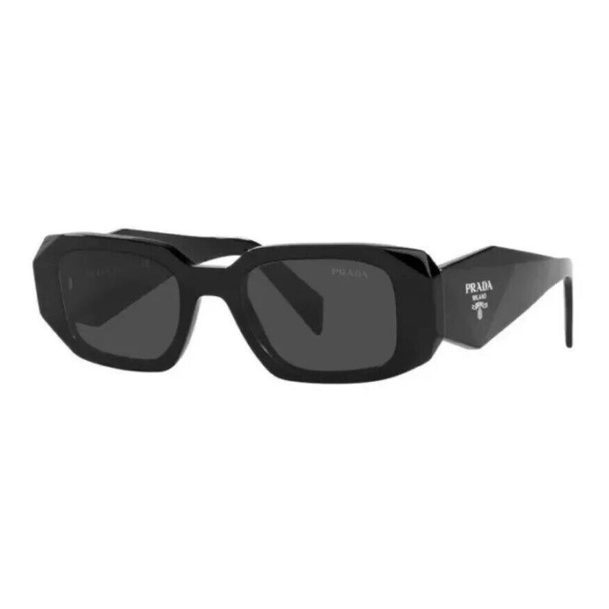 Prada PR 17WS 1ABS0 Black Plastic Geometric Sunglasses Grey Lens