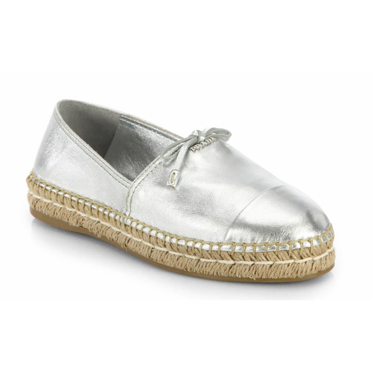 Prada Metallic Leather Espadrilles sz 39.5 / 9.5US Runs Small