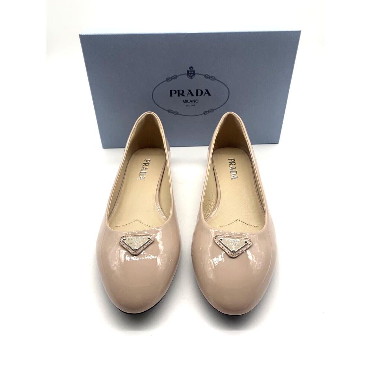 Prada Patent Calfskin Logo Ballerina Flats Size 11 US