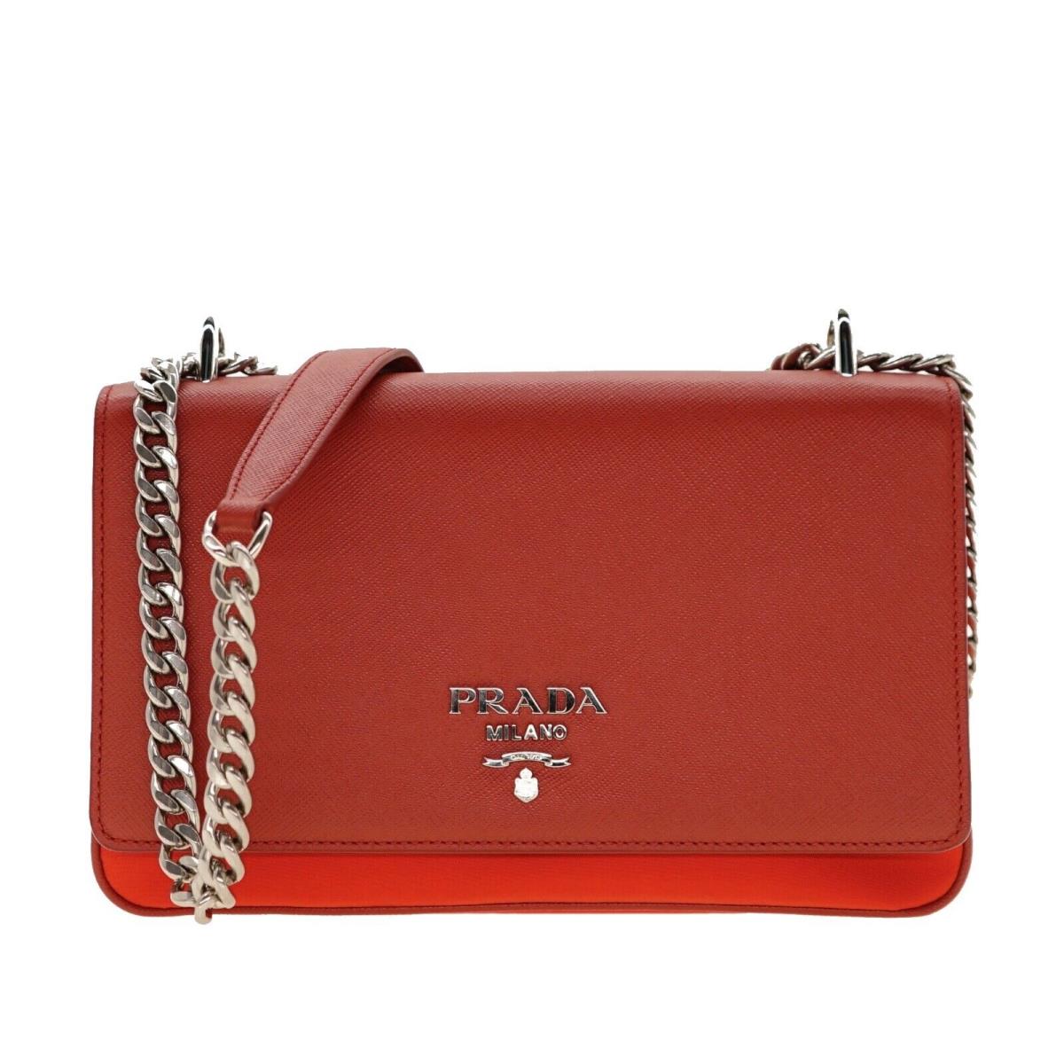 Prada Chain Crossbody Shoulder Bag Saffiano Leather and Nylon Red 1BD009