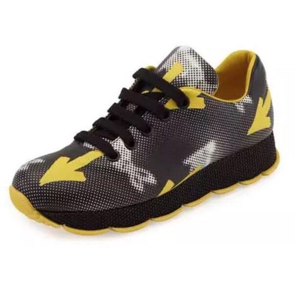 Prada Graphic Arrow Printed Sneaker Black Yellow N4931 Woman`s Size 10 US