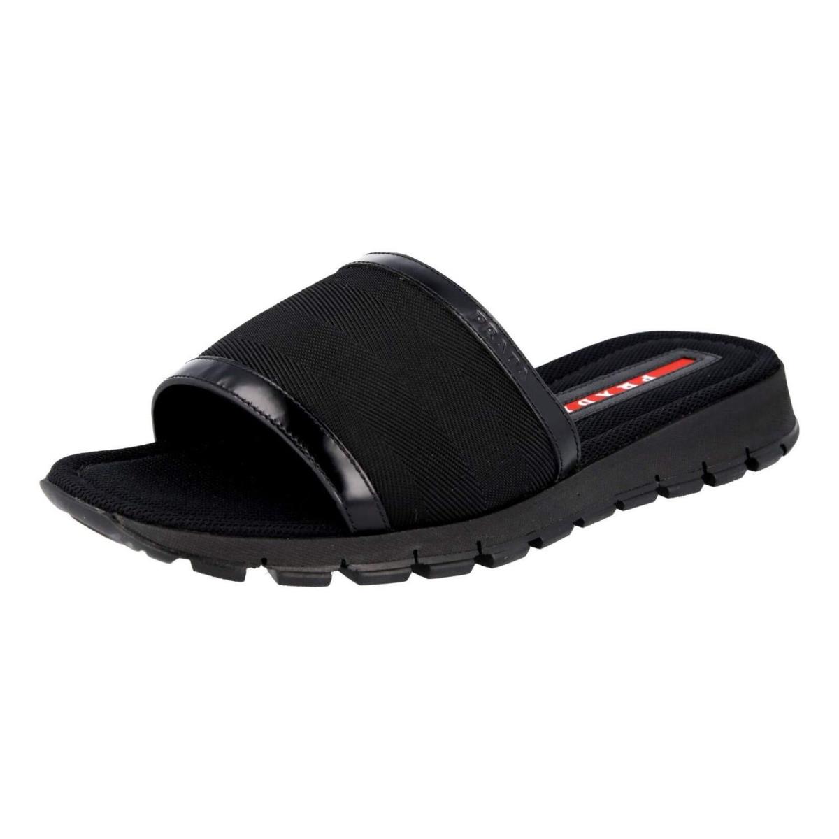 Prada Men`s Slip-on Nylon with Leather Sandals Nero Black - 9.5