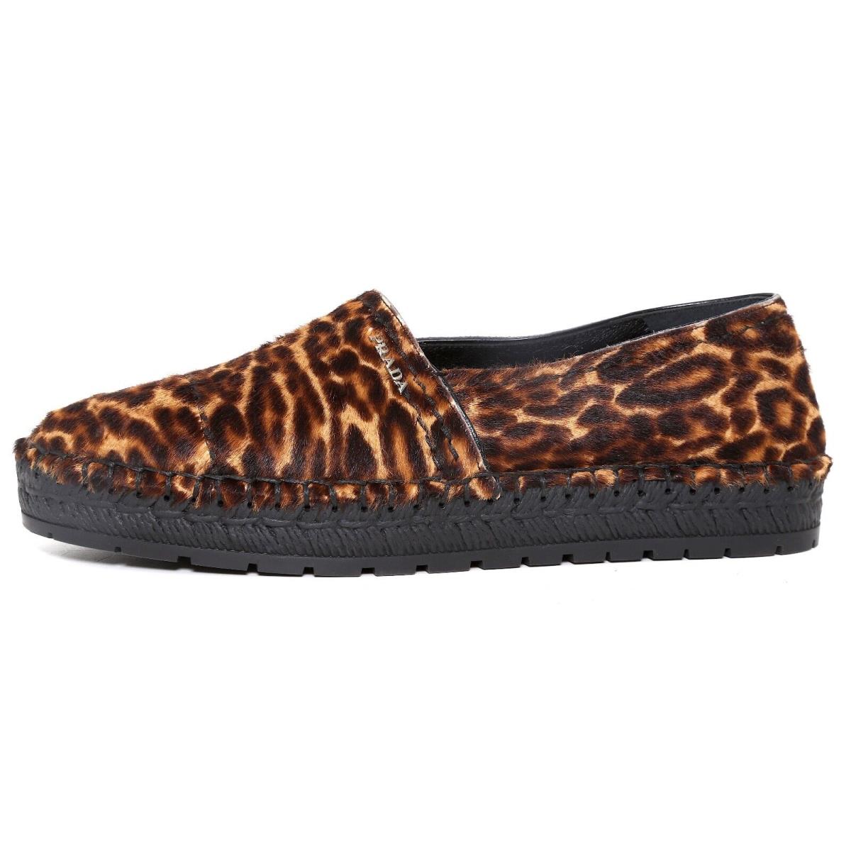 Prada Slip On Leopard Print Calf Hair Espadrille Flats N4960 Women`s Size 6.5 US