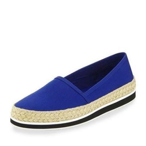 Prada Womens Stretch Gabardine Blue Canvas Espadrilles Slip On Loafers Size 40.5