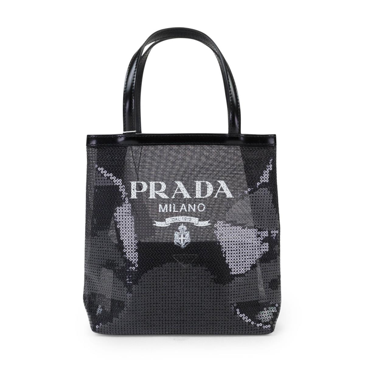 Prada Rete Paillettes 1BG418 Nero Black Mesh Tote Bag OS