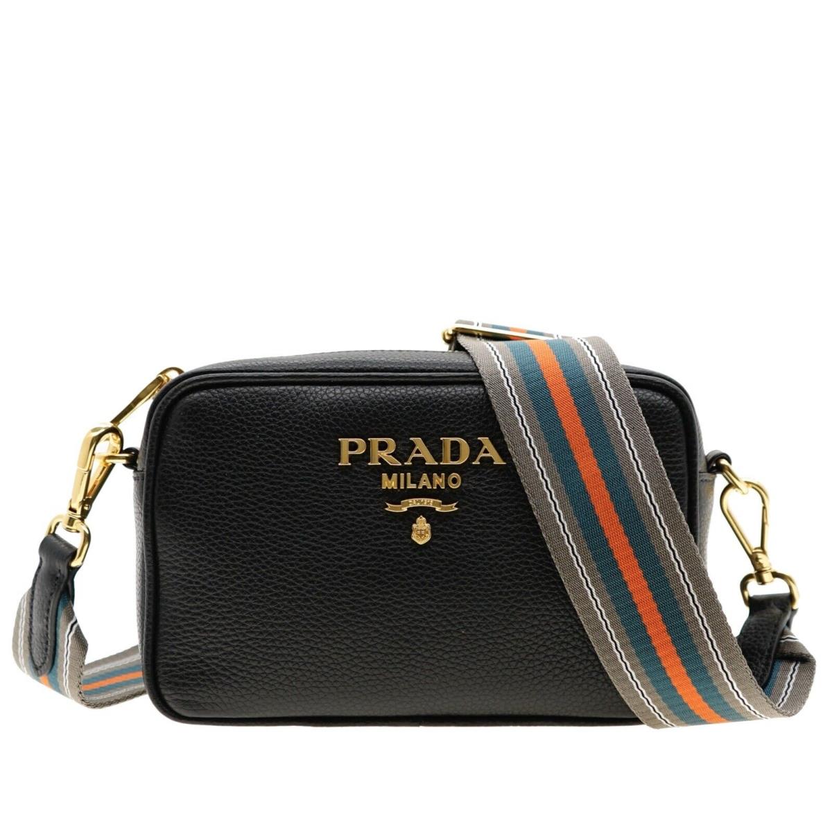 Prada Crossbody Camera Bag Guitar Strap Black Leather 1BH096