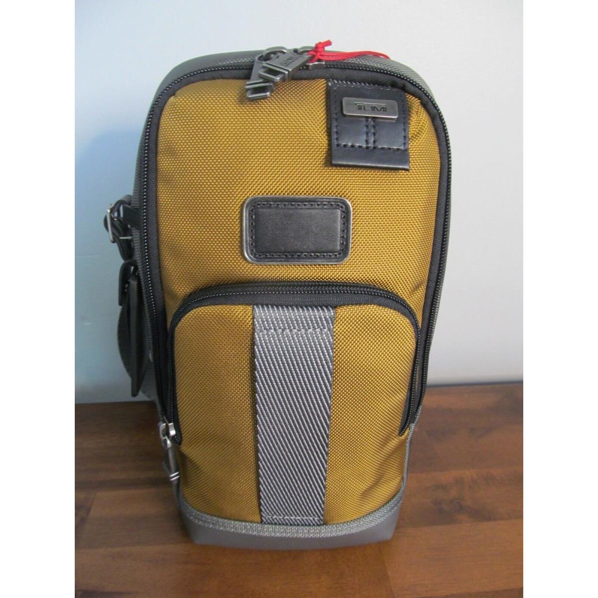 Tumi Fife Slim Gold/gray Backpack 11.75 -ftx Durable Nylon Leather Accents-nwt