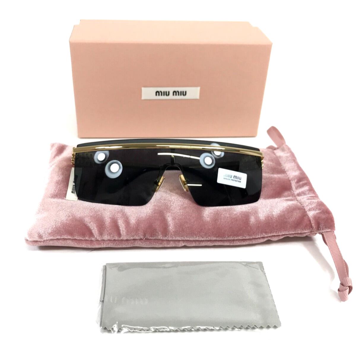 Miu Miu Sunglasses SMU50Z 5AK-5S0 Polished Gold Frames w/ Dark Grey Shield Lens