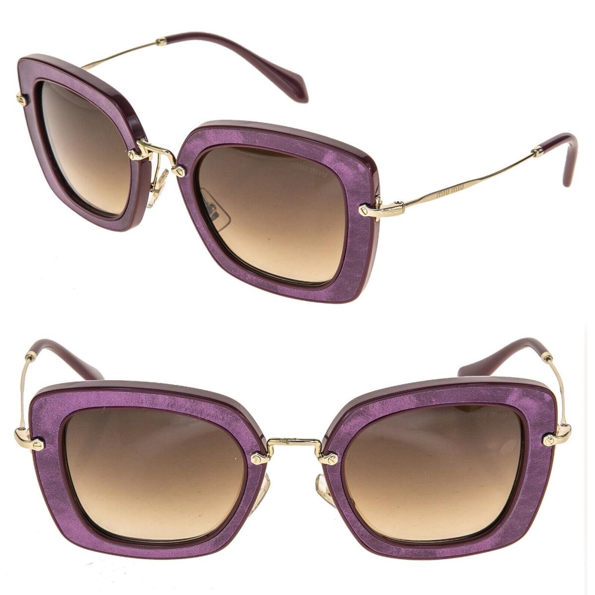 Miu Miu Noir 07O Foil Purple Leather Amaranth Gold Square Sunglasses SMU07O