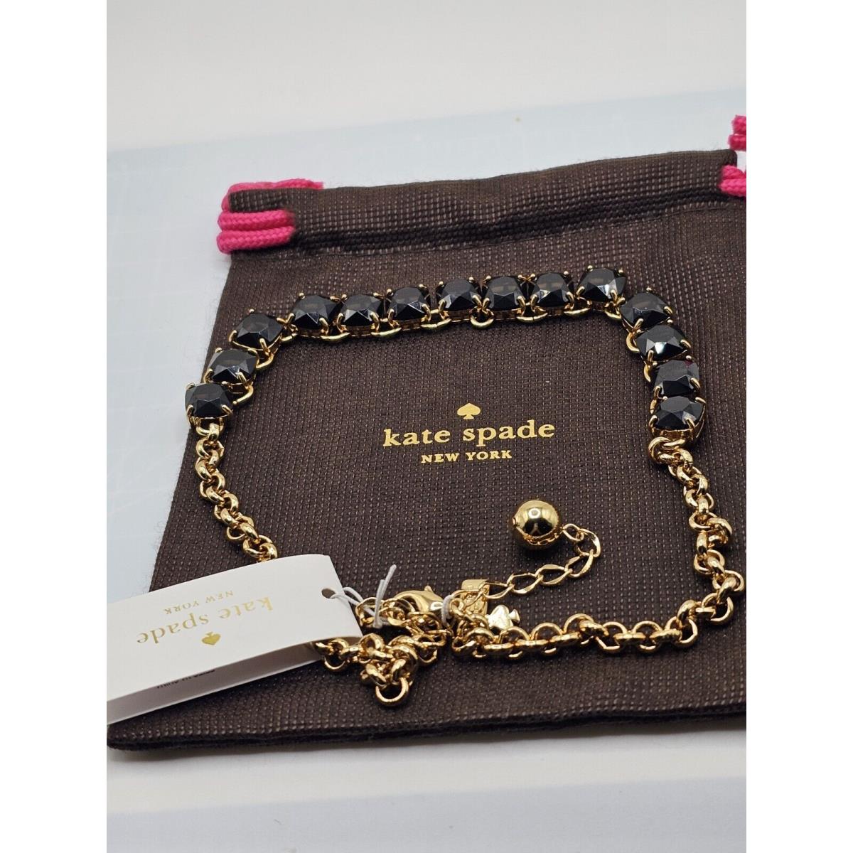 Kate Spade Squared Away Necklace Gold Plated Black Stones Bag Signed Msr