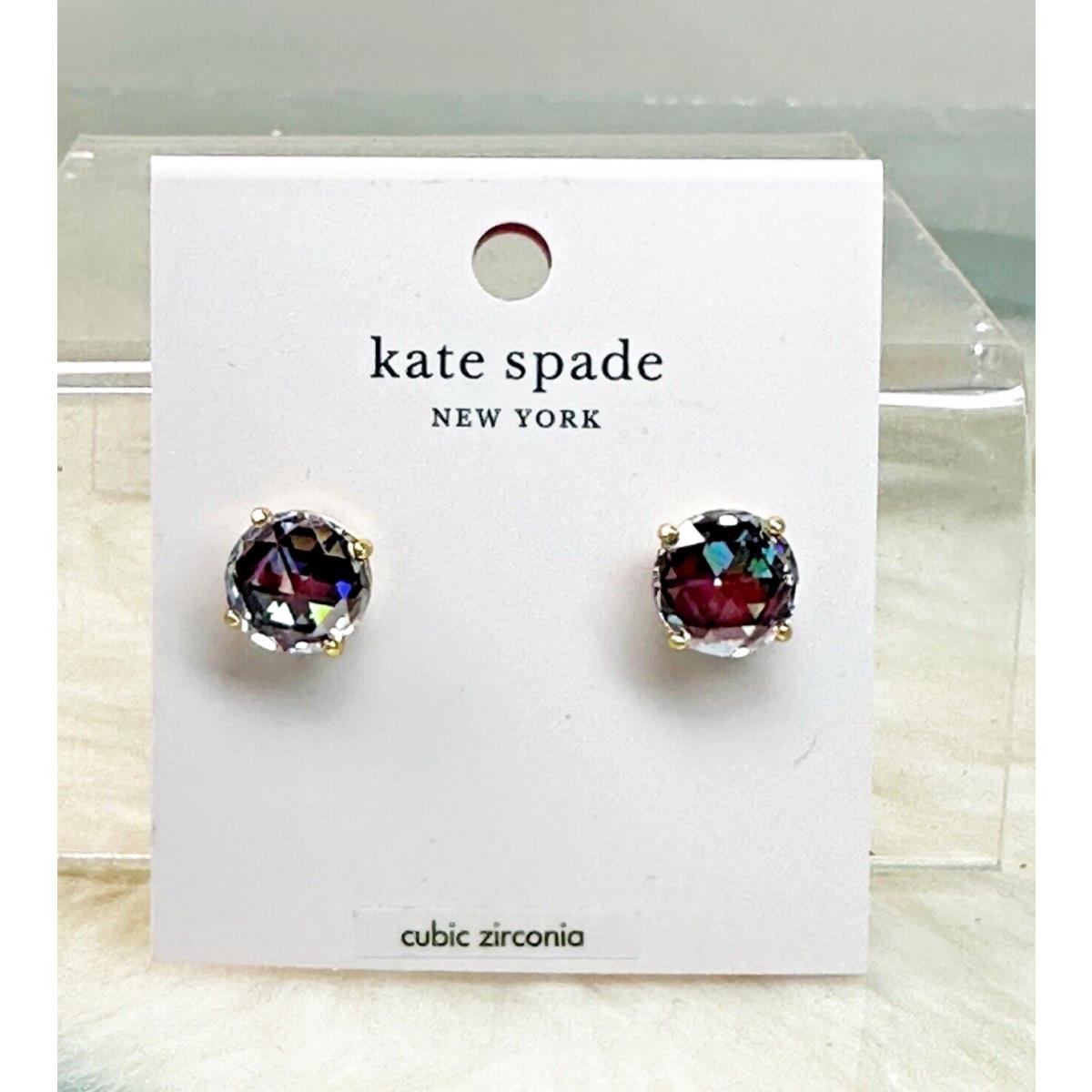 New Kate Spade New York Iridescent CZ Pink/purple Stud Gold Plate Earrings