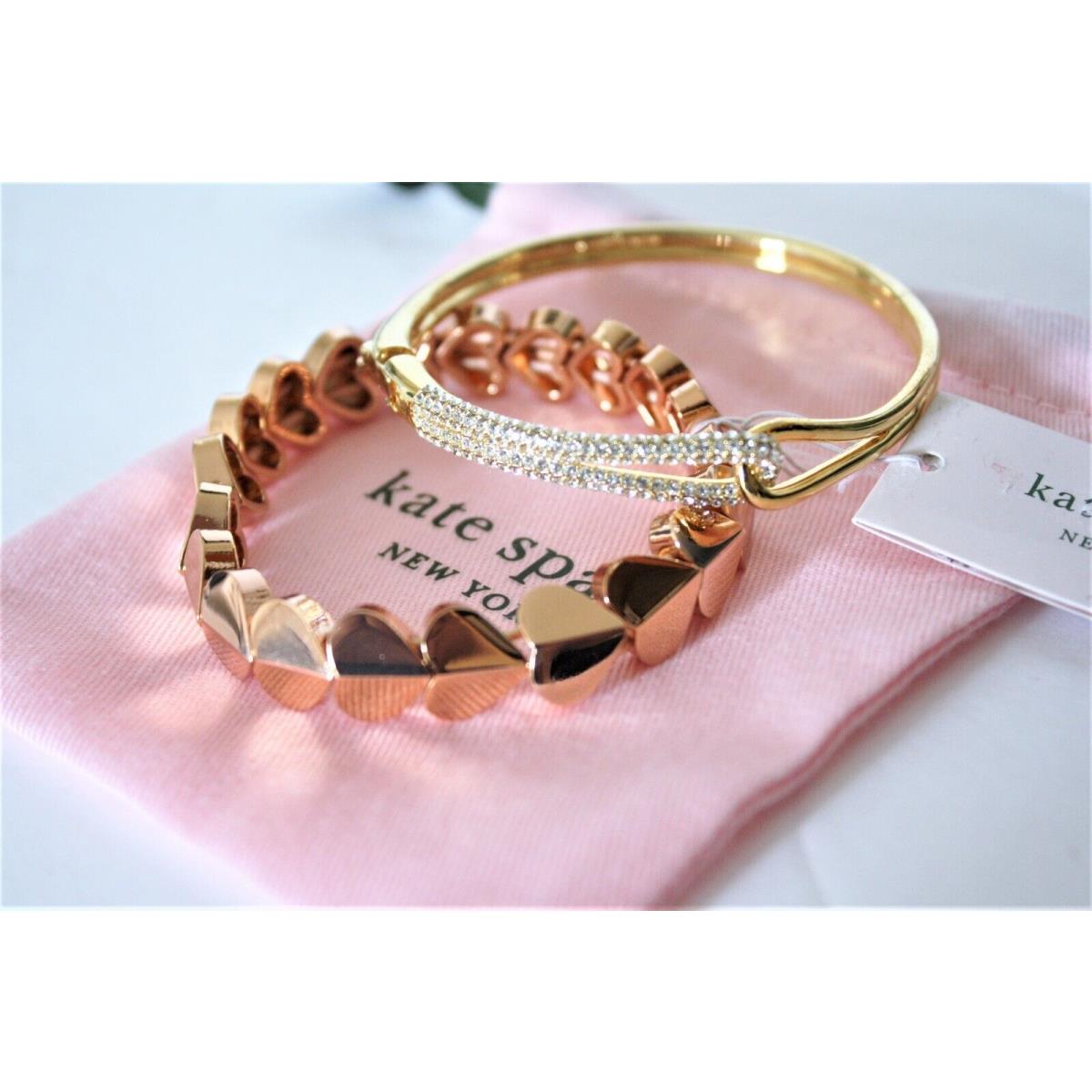 Kate Spade Crystal Hinged and Stretch Hearts Set of Two Bracelets