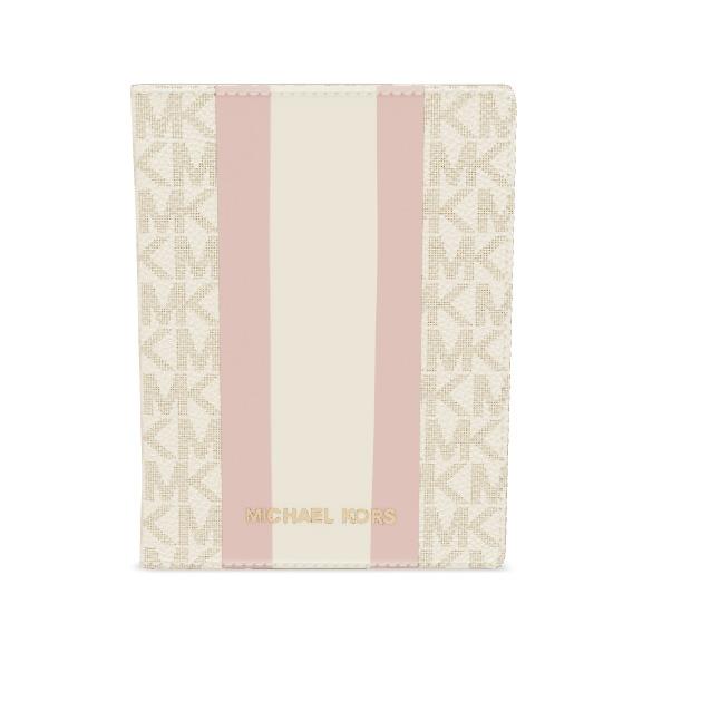 Michael Kors Logo Bedford Travel Passport Wallet Vanilla/soft Pink