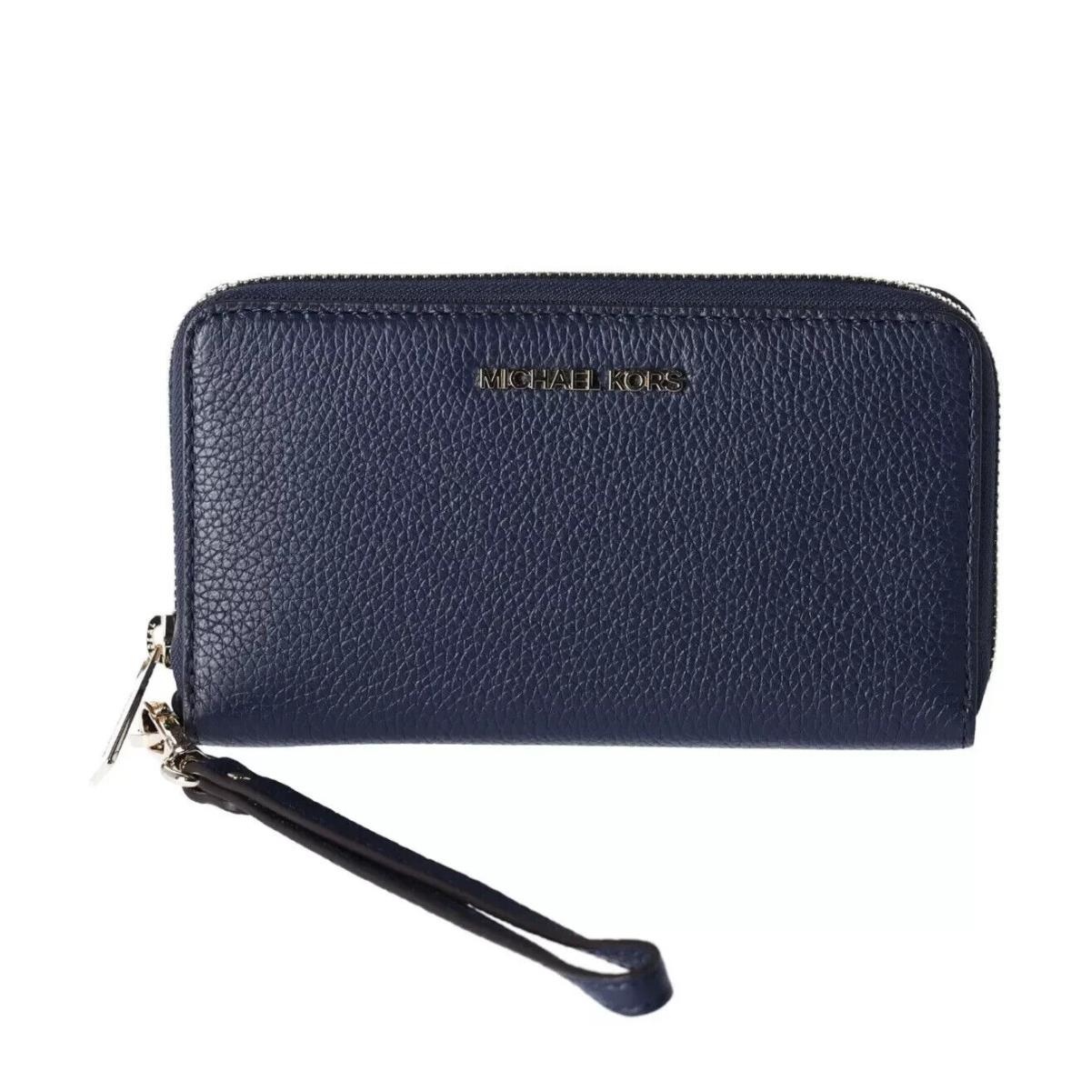 Michael Kors Jet Set Travel Large Flat Zip MF Phone Case Wristlet Wallet Navy