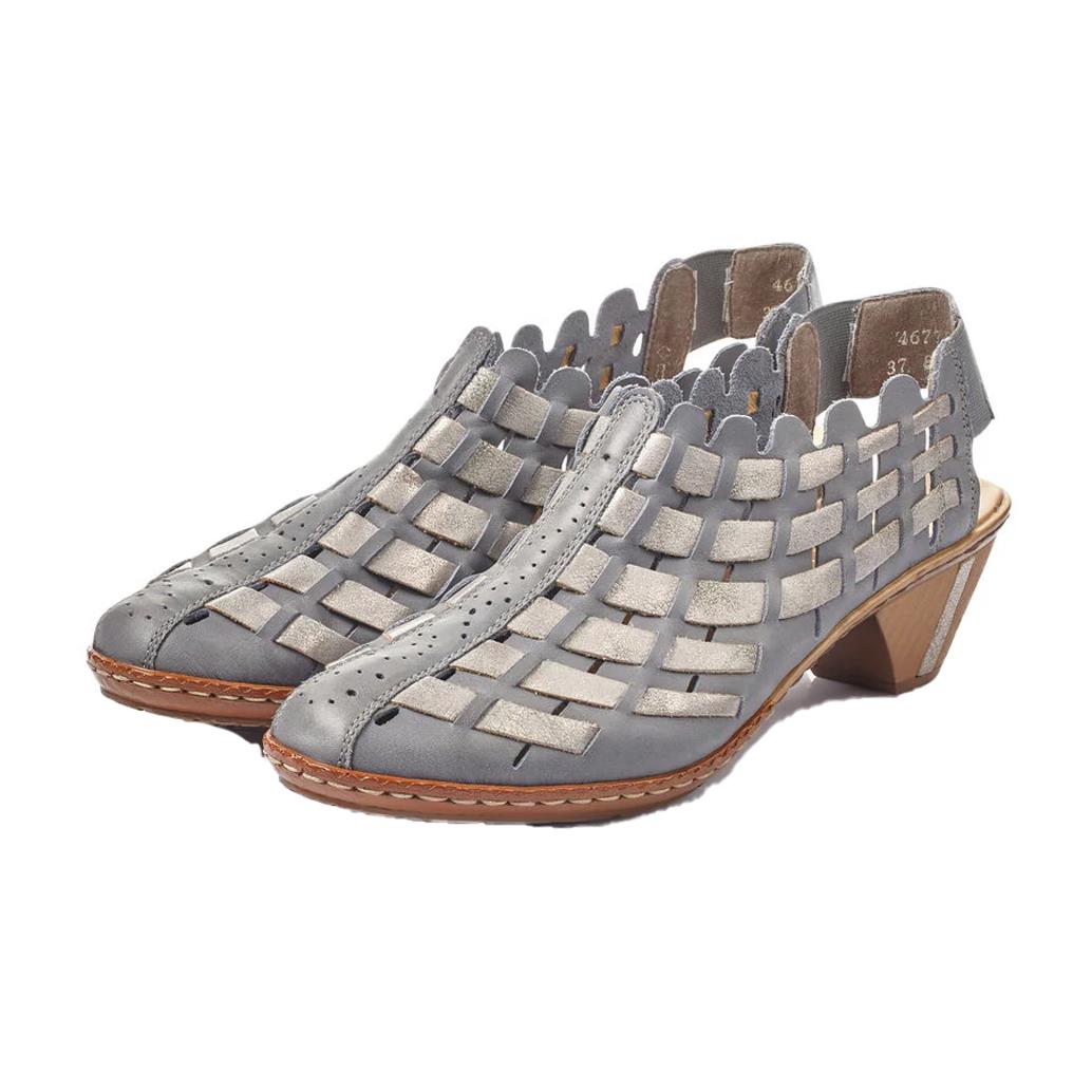 Rieker Women`s Sina 78 Lightweight Low-heeled Sling-back Shoe Azur/Grey