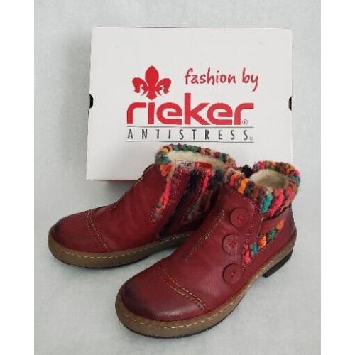 Rieker Z6759-35 Ladies Red Combination Ankle Boot Size Eur 37 - UK 4 - US Size 7