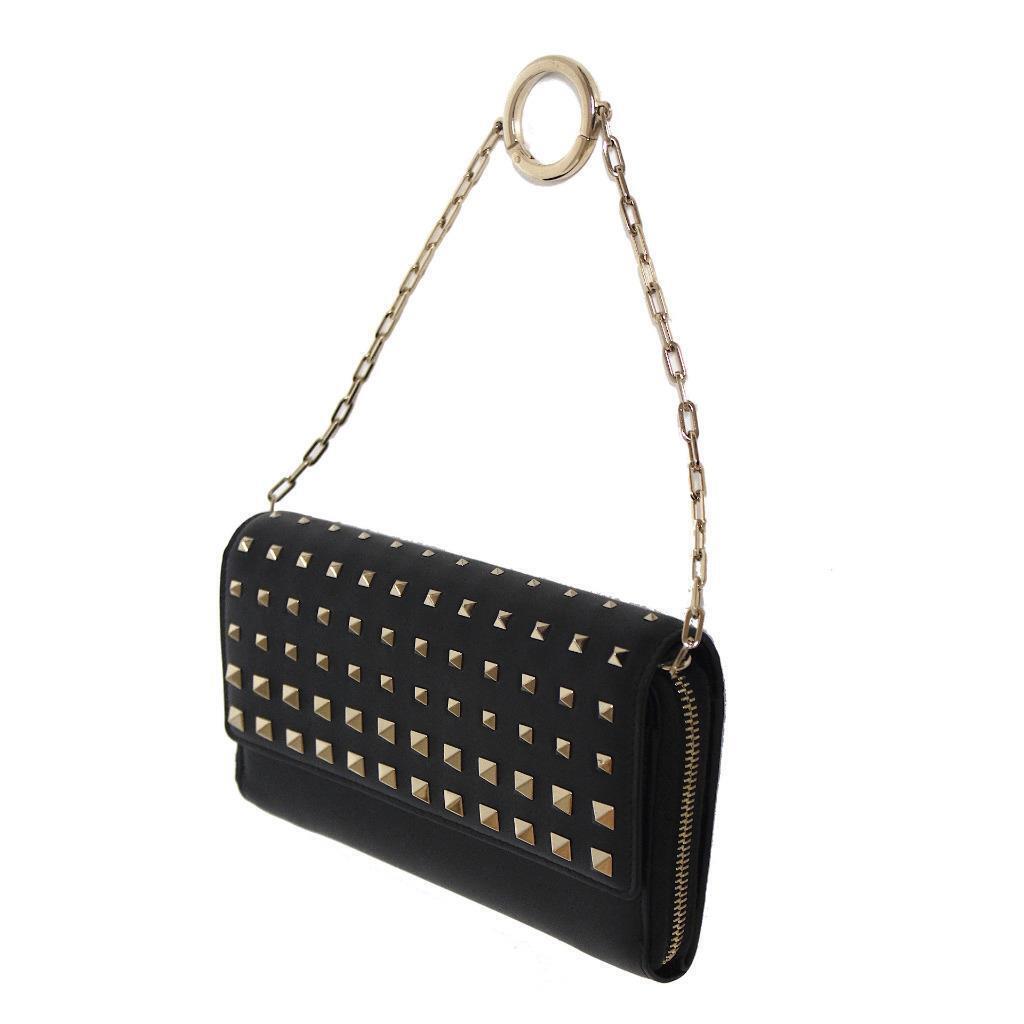 Valentino Rockstud Black Wallet on Chain Degrade Leather Clutch Bag