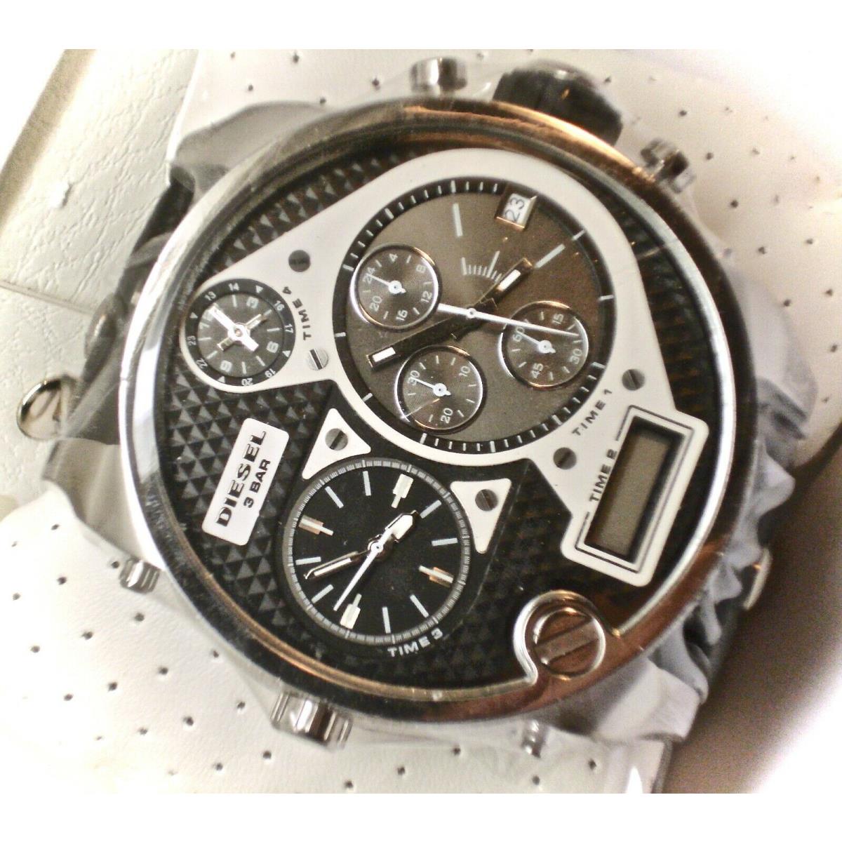 Diesel DZ7125 Oversized Black Leather Band 4 Time Zones Chronograph Watch