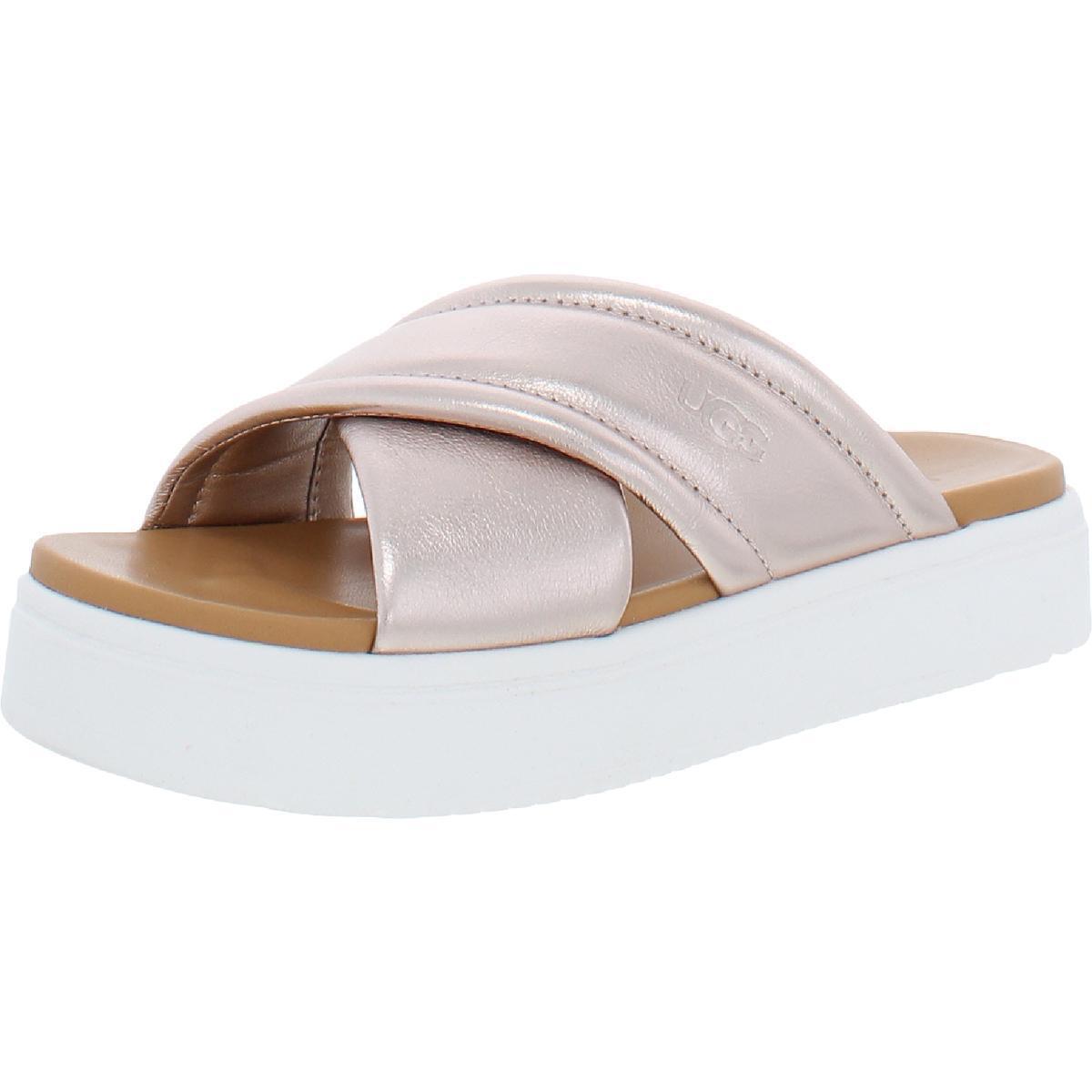 Ugg Womens Zayne Crossband Leather Metallic Slide Sandals Shoes Bhfo 1343