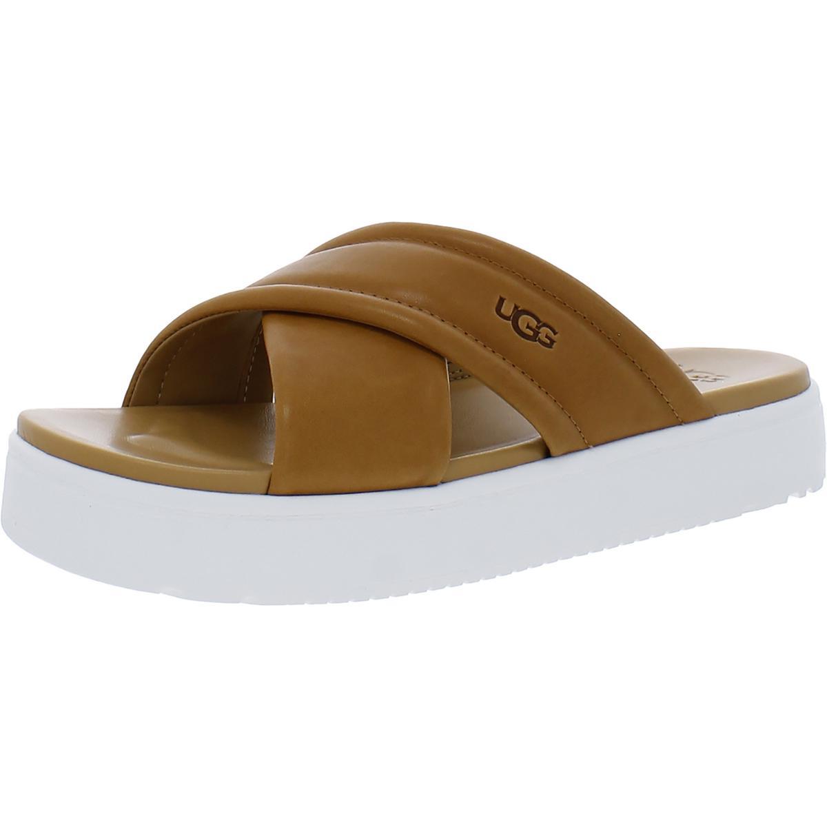 Ugg Womens Zayne Crossband Leather Metallic Slide Sandals Shoes Bhfo 1343 TAN