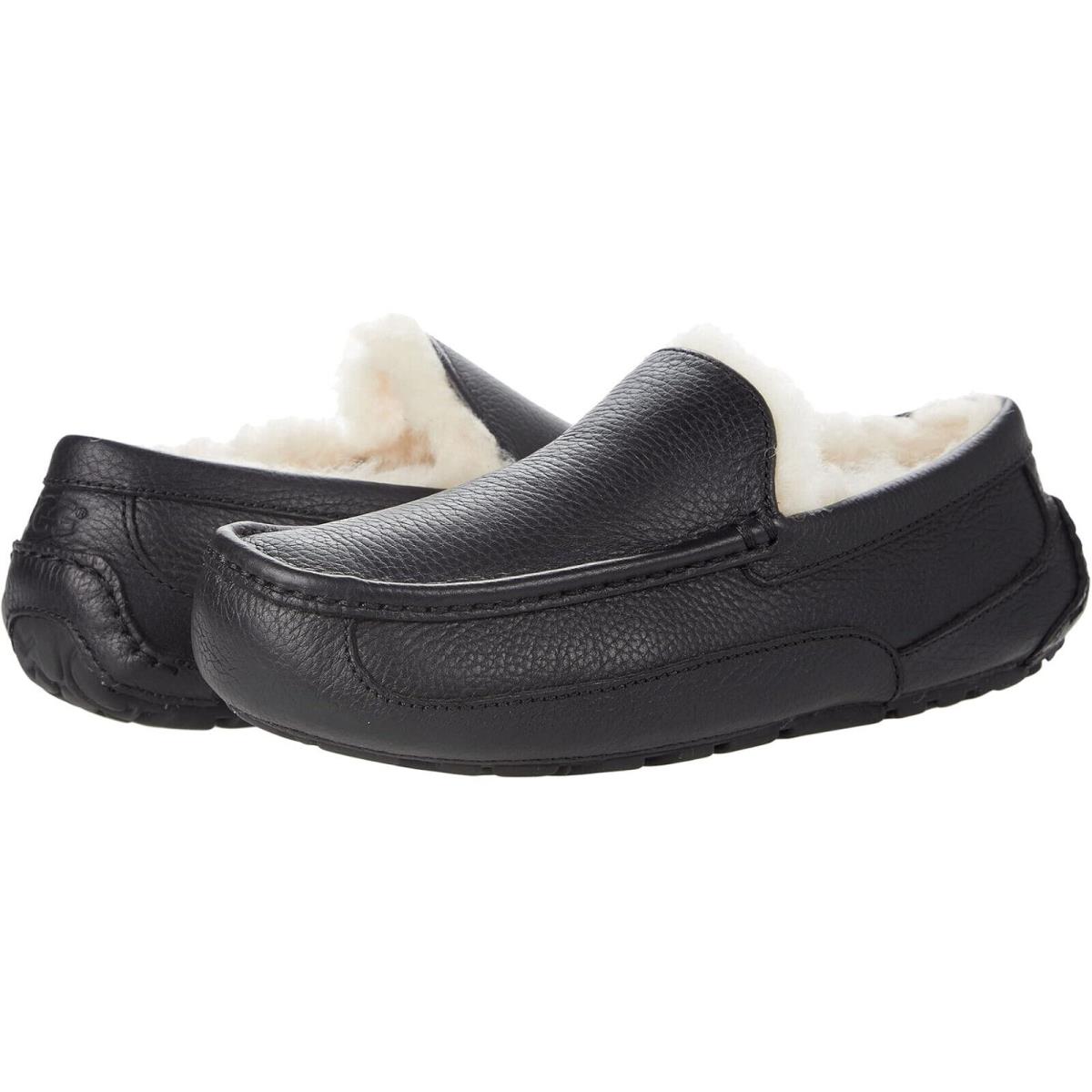 Men Ugg Ascot Leather Slipper 5379B Black - Black, main: Black