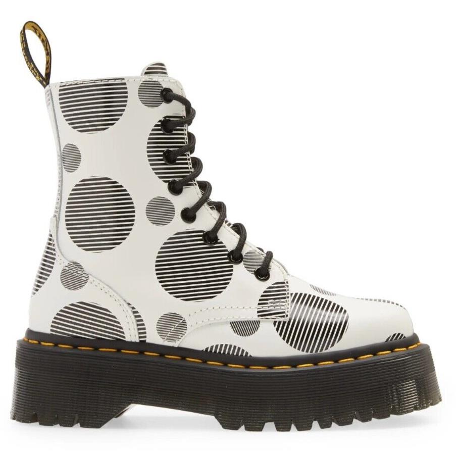 Dr. Martens Jadon Polka Dot Leather Platform Boot White Black US Women 8 / Men 7