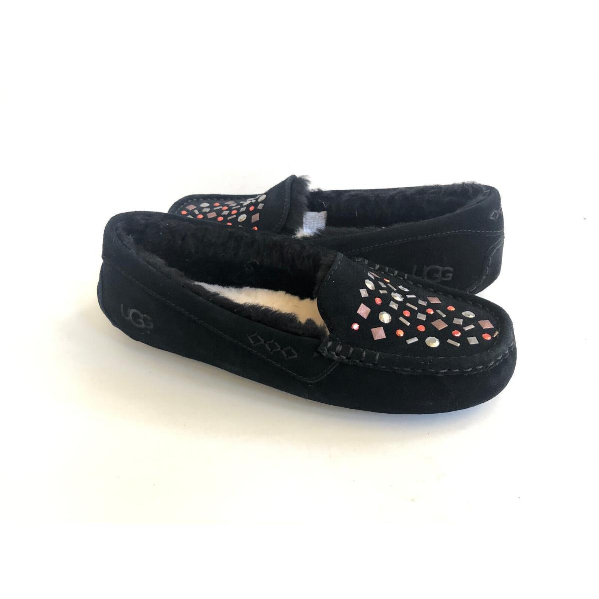 Ugg Ansley Stud II Black Crystal Metal Moccasin Shoe US 7 / EU 38 / UK 5